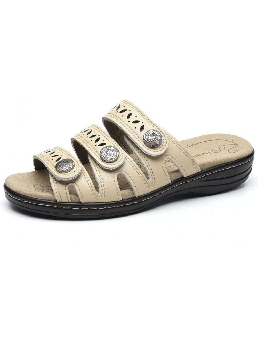 Women's Comfort Leather Slides Flat Sandals Nude Slip On Casual Walking Slippers - Picture 2 of 6